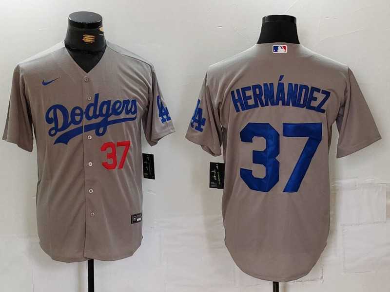 Men%27s Los Angeles Dodgers #37 Teoscar Hernandez Number Grey Cool Base Stitched Jersey->los angeles dodgers->MLB Jersey